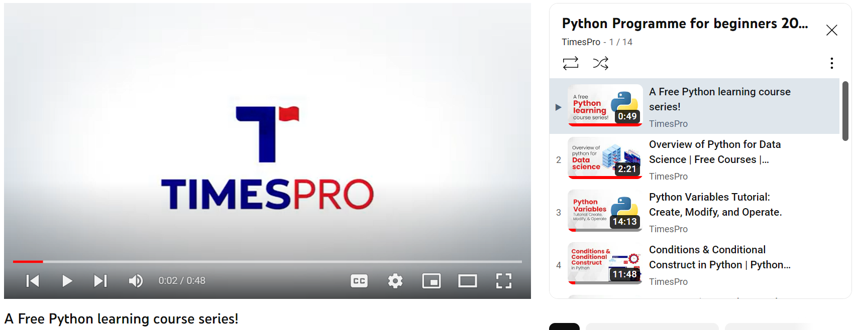 Python for Data Science – YouTube Playlist